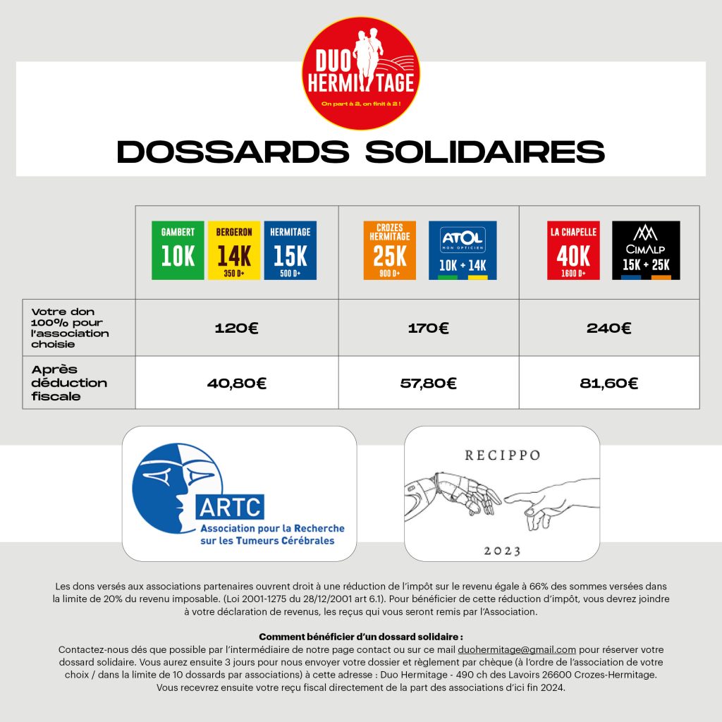 Dossards solidaires DUO HERMITAGE - Trail par équipe de 2